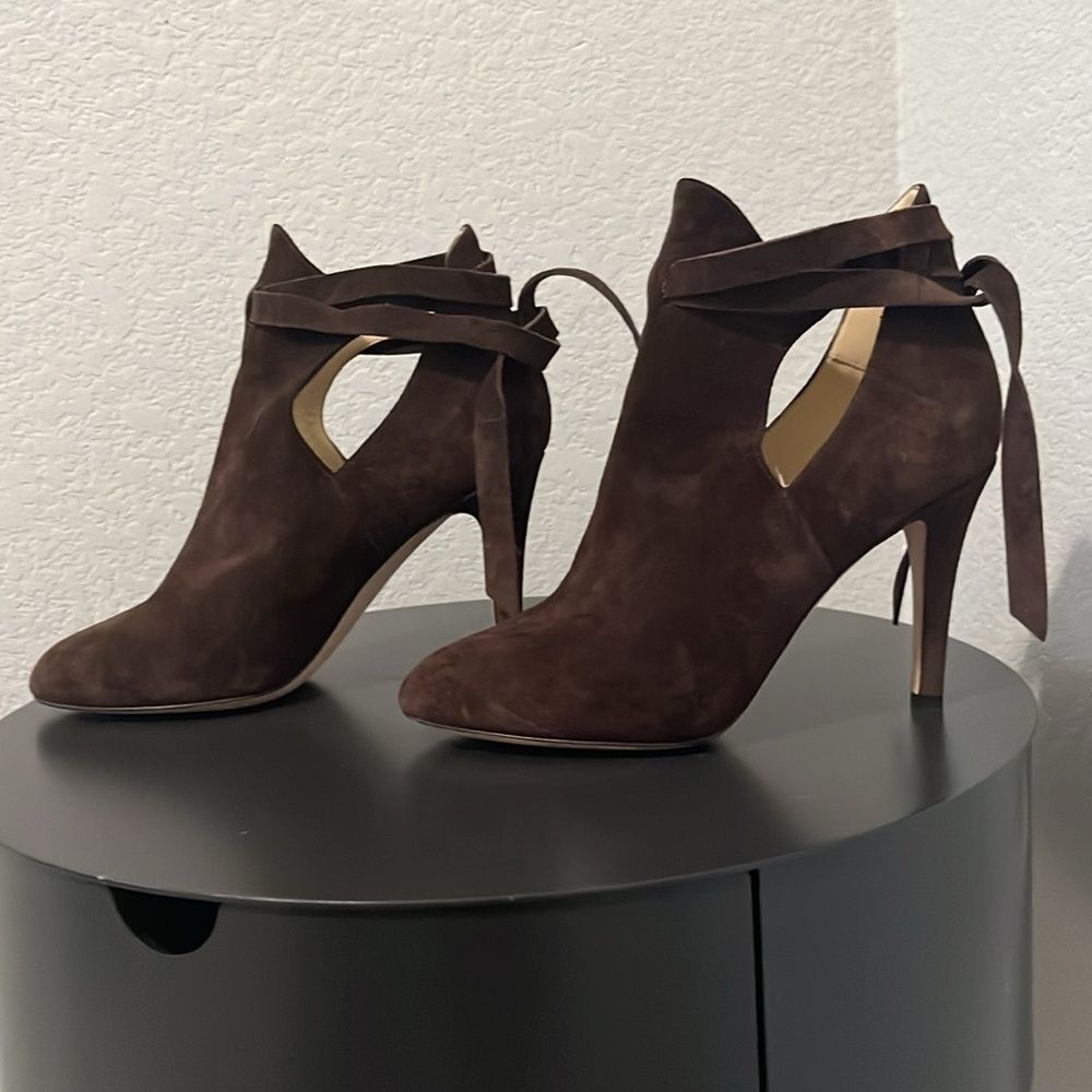 JIMMY CHOO Marina Tie Strap Brown Suede Booties, Size 36.5 (US- 6) - Picture 4 of 11